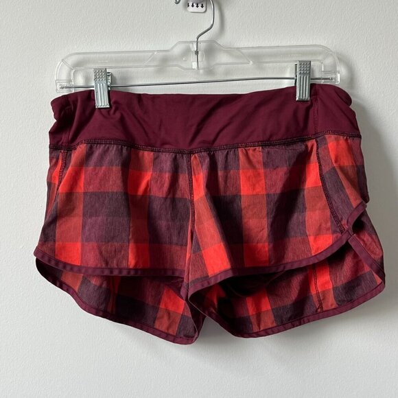 RARE Lululemon Run Low Rise Lined Short Buffalo Check Red 8 - Picture 7 of 11